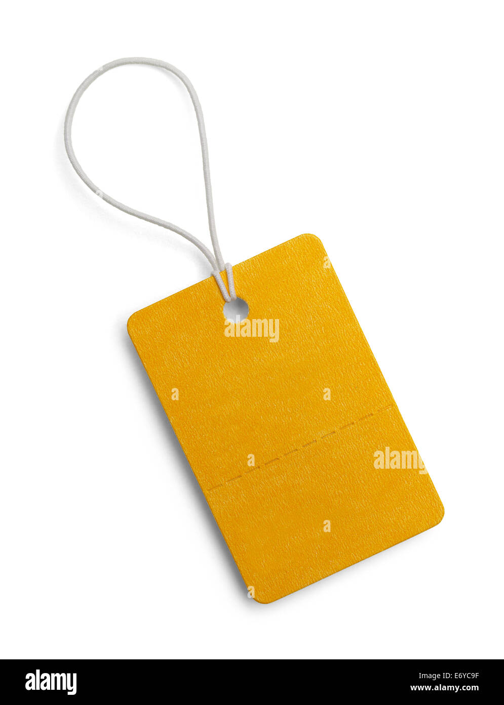 Blank piccolo cartellino giallo isolato su sfondo bianco. Foto Stock