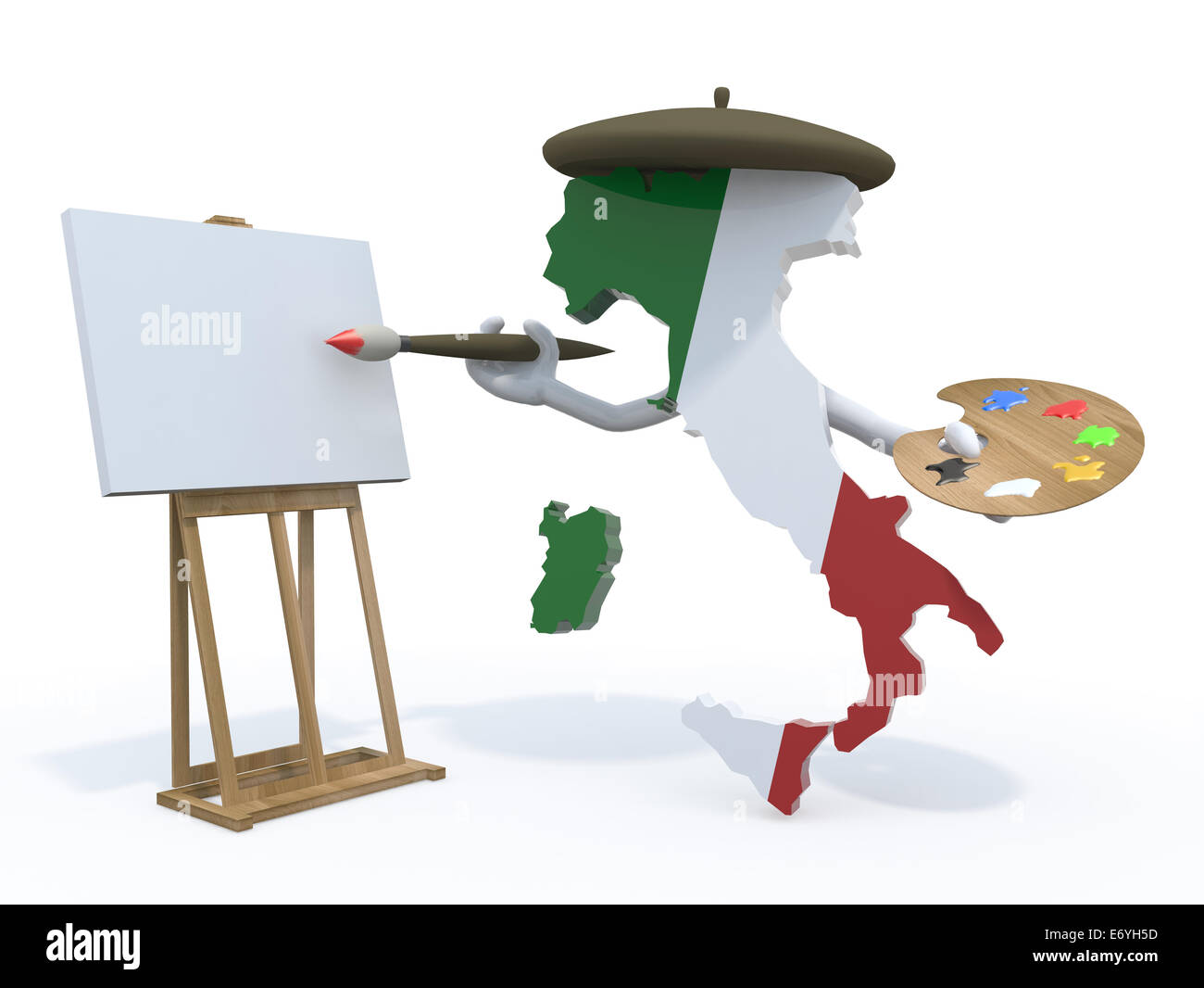 Mappa italiana con bracci, pittore con una spazzola e un cavalletto Foto Stock
