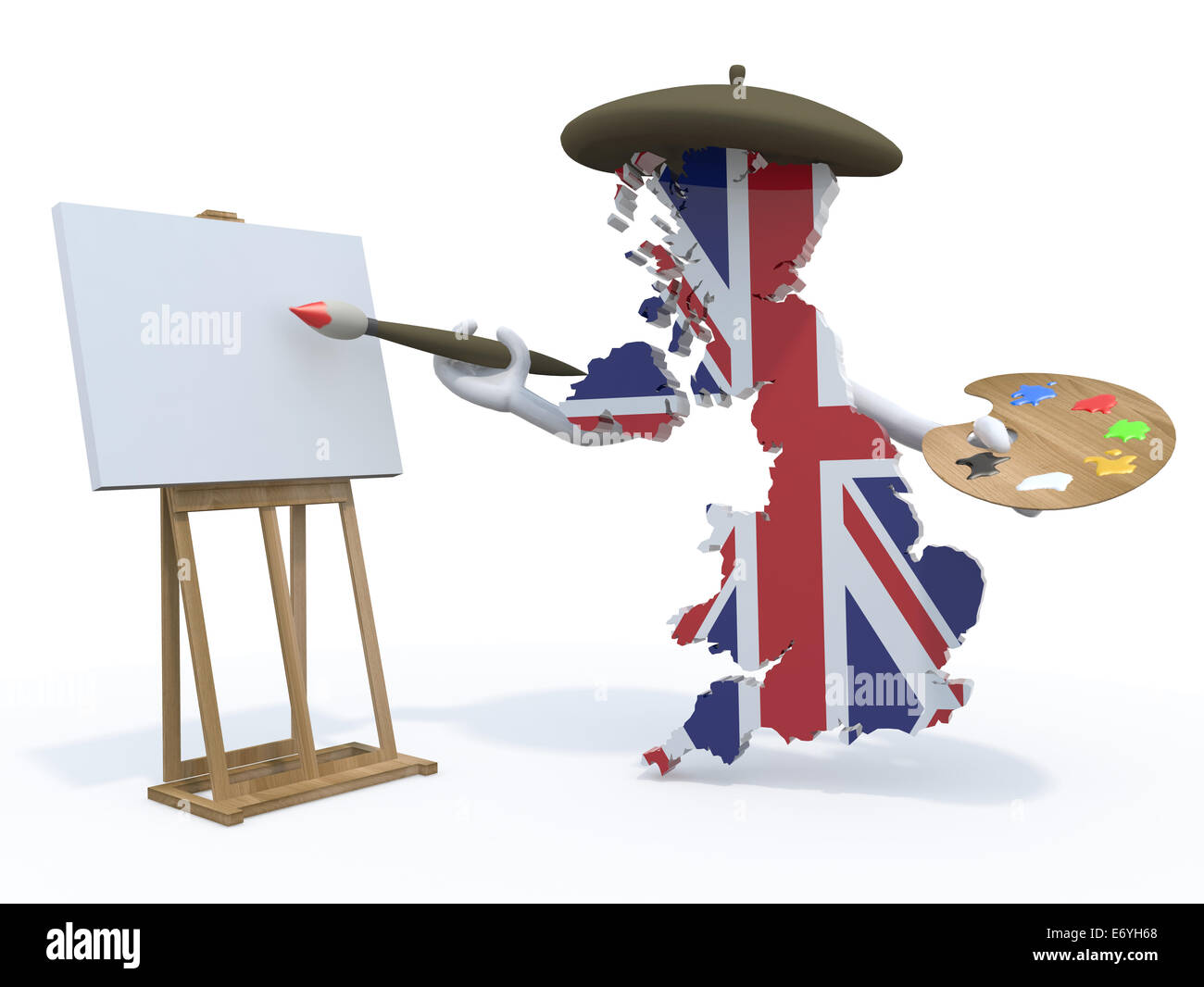 Inghilterra mappa con bracci, pittore con una spazzola e un cavalletto Foto Stock