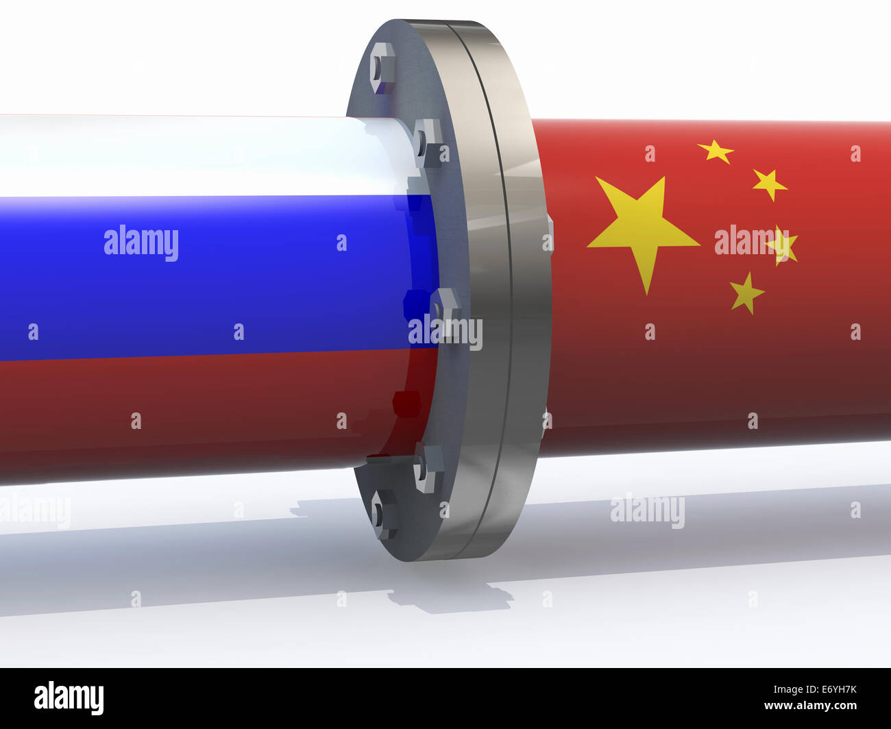 Tubi di gas con la Russia e la Cina bandiera, business i concetti di partenariato Foto Stock