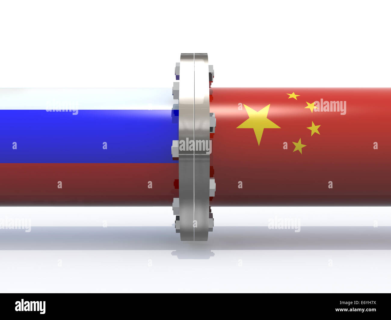 Tubi di gas con la Russia e la Cina bandiera, business i concetti di partenariato Foto Stock