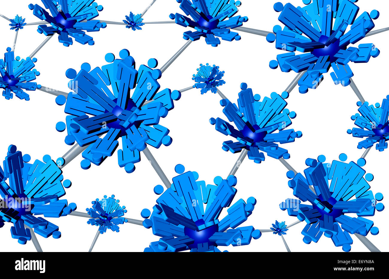 I gruppi sociali di comunicazione il concetto di tecnologia come tridimensionale persone icone raggruppate collegato ad altre squadre formando un global struttura articolata del regno la cooperazione di successo. Foto Stock