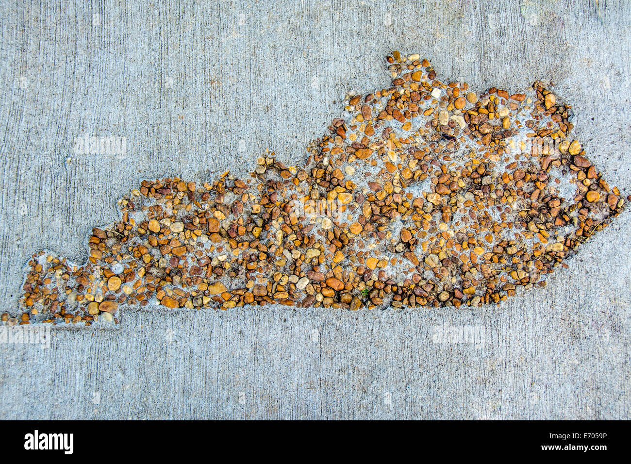 Mappa contorno di stato del Kentucky con piccoli ciottoli di arenaria in calcestruzzo Foto Stock