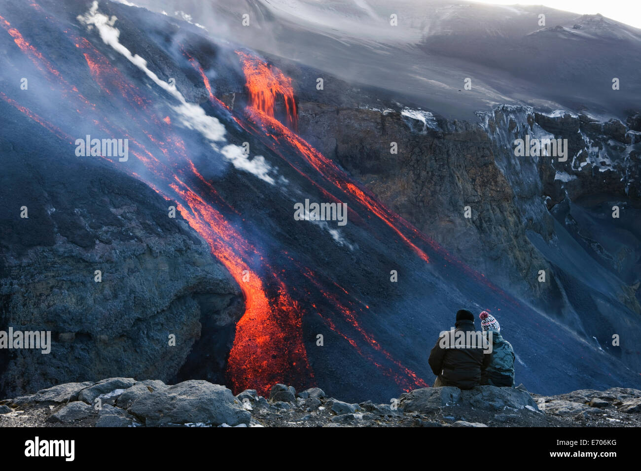 Matura la visione di lava vulcanica, Fimmvorduhals, Islanda Foto Stock
