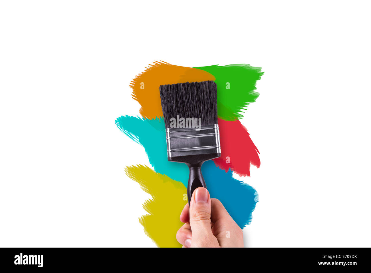 Pittura a mano sul muro bianco con variazioni colorati. Foto Stock