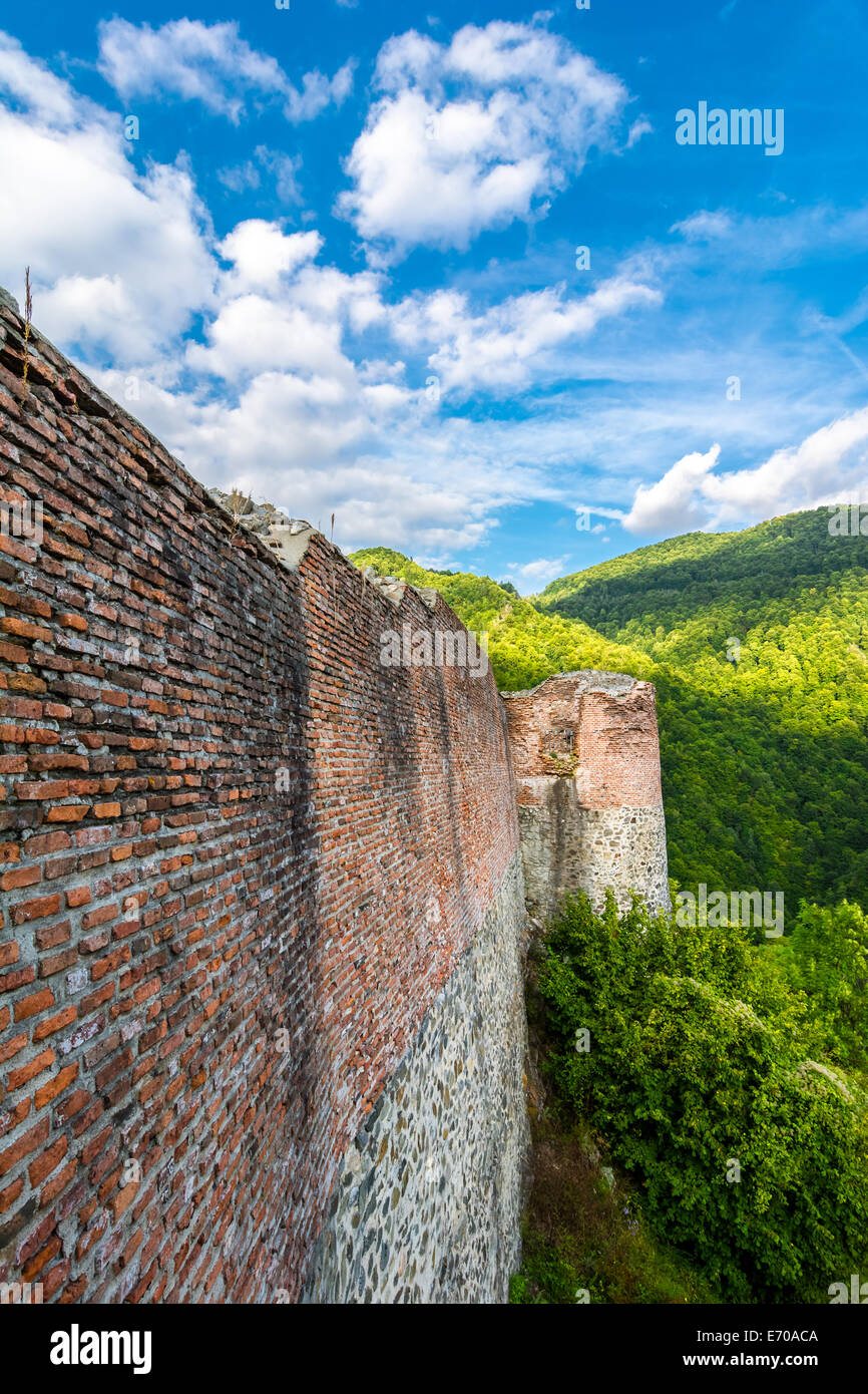Fortezza di Poenari una volta posseduto da Vlad l'Impalatore (il leggendario Dracula). Foto Stock