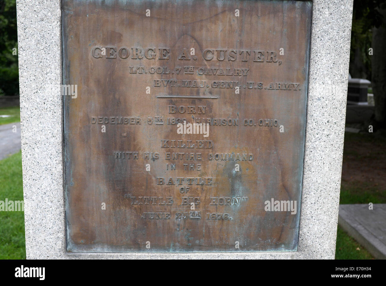 Iscrizione sulla tomba del generale George Armstrong Custer, West Point, Stati Uniti d'America Accademia Militare Foto Stock