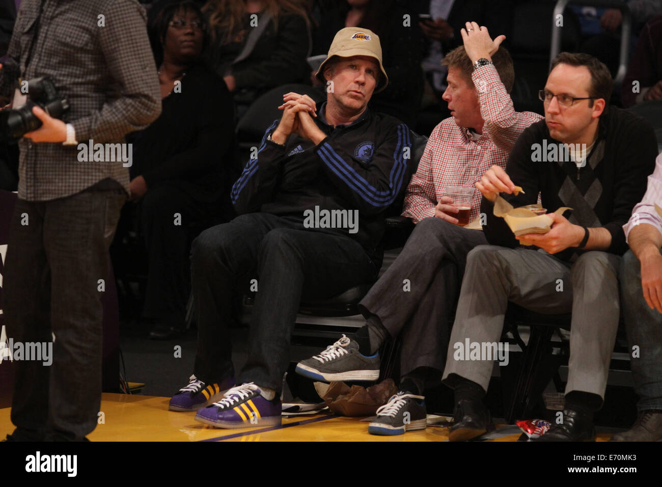 Venerdì 28 Febbraio, 2014; celebrità presso i Lakers gioco. I Los Angeles Lakers sconfitti i Sacramento Kings mediante il punteggio finale di 126-122 a Staples Center in downtown Los Angeles, CA. Dotato di: Will Ferrell dove: Los Angeles, California, Regno Stat Foto Stock