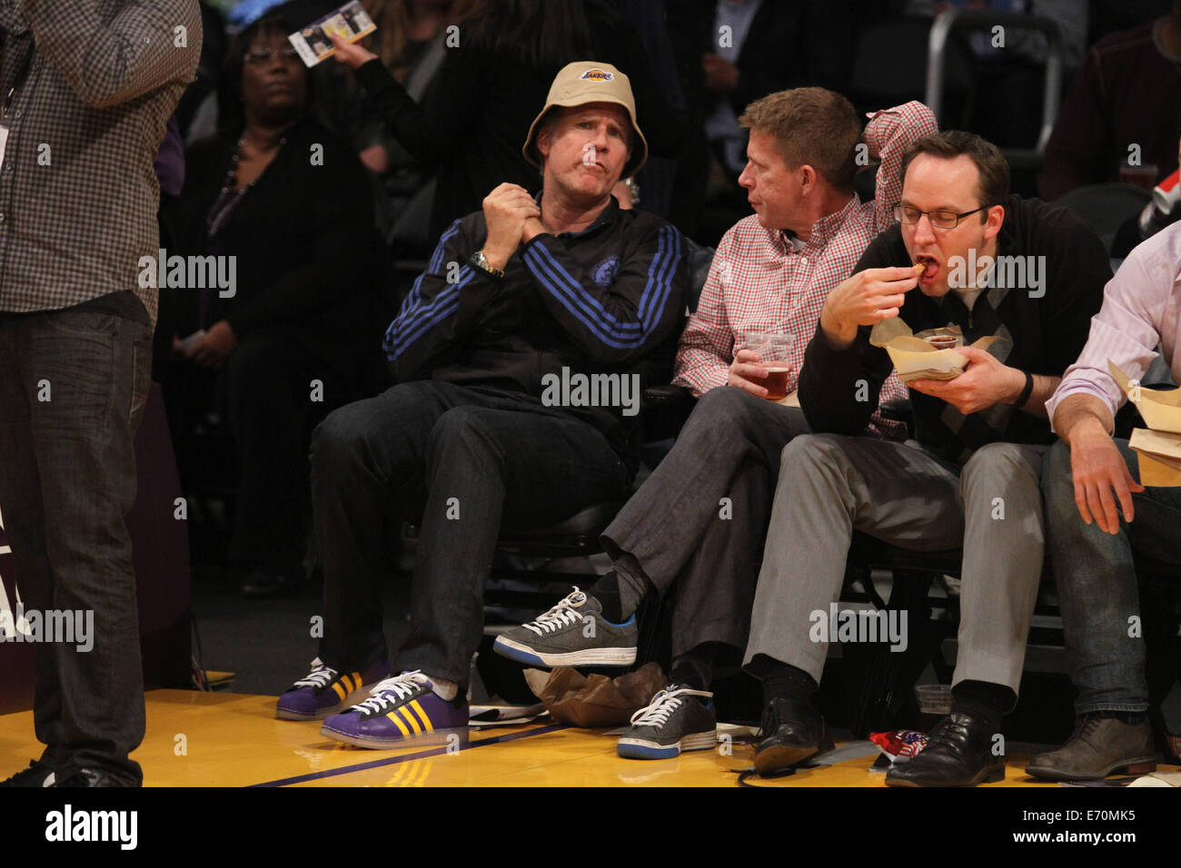 Venerdì 28 Febbraio, 2014; celebrità presso i Lakers gioco. I Los Angeles Lakers sconfitti i Sacramento Kings mediante il punteggio finale di 126-122 a Staples Center in downtown Los Angeles, CA. Dotato di: Will Ferrell dove: Los Angeles, California, Regno Stat Foto Stock