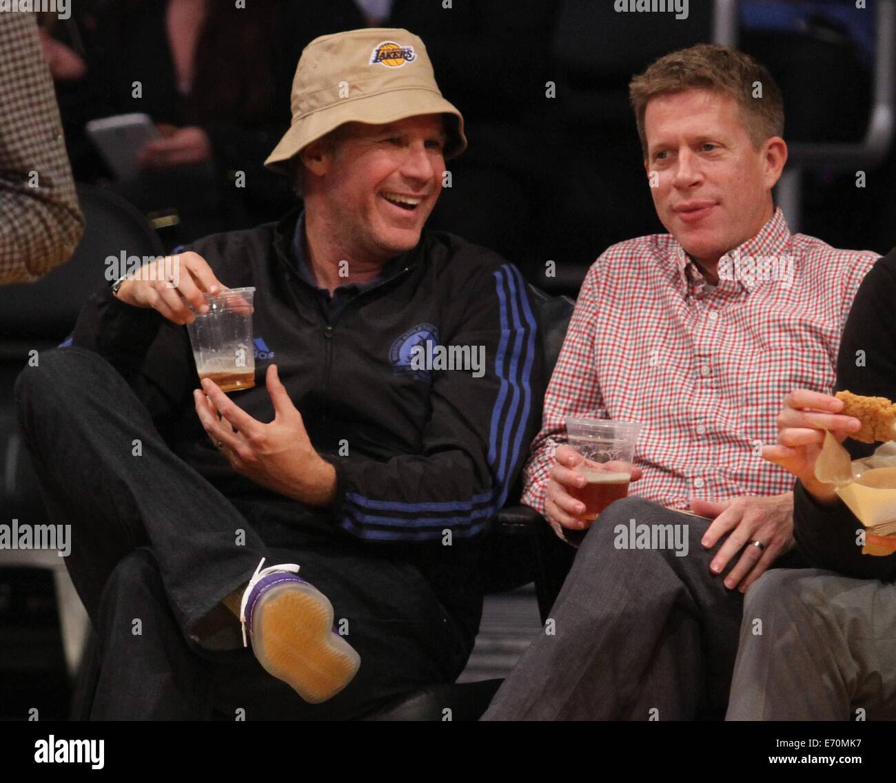 Venerdì 28 Febbraio, 2014; celebrità presso i Lakers gioco. I Los Angeles Lakers sconfitti i Sacramento Kings mediante il punteggio finale di 126-122 a Staples Center in downtown Los Angeles, CA. Dotato di: Will Ferrell dove: Los Angeles, California, Regno Stat Foto Stock