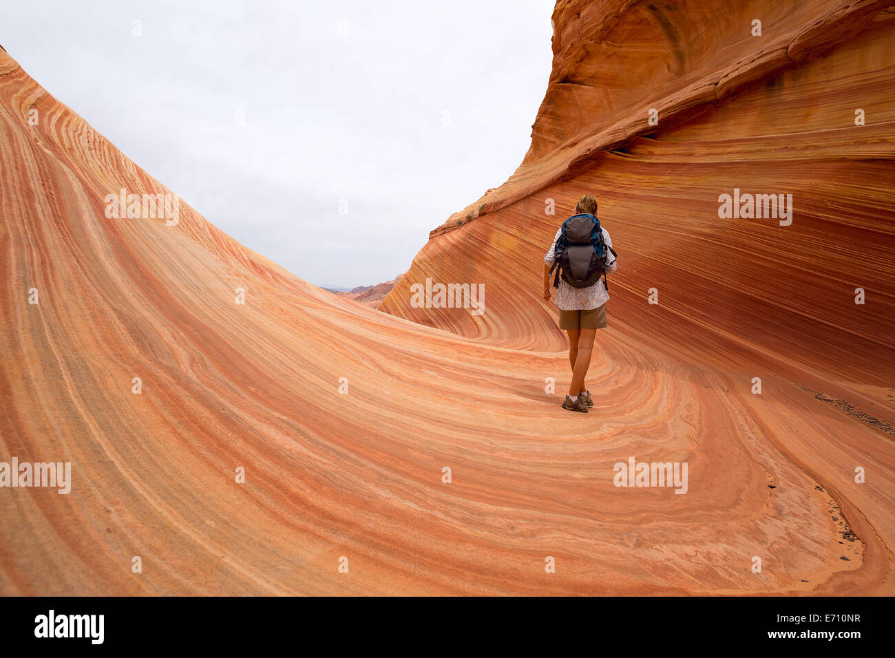 Escursionista in Coyote Butte wilderness area Arizona USA Foto Stock