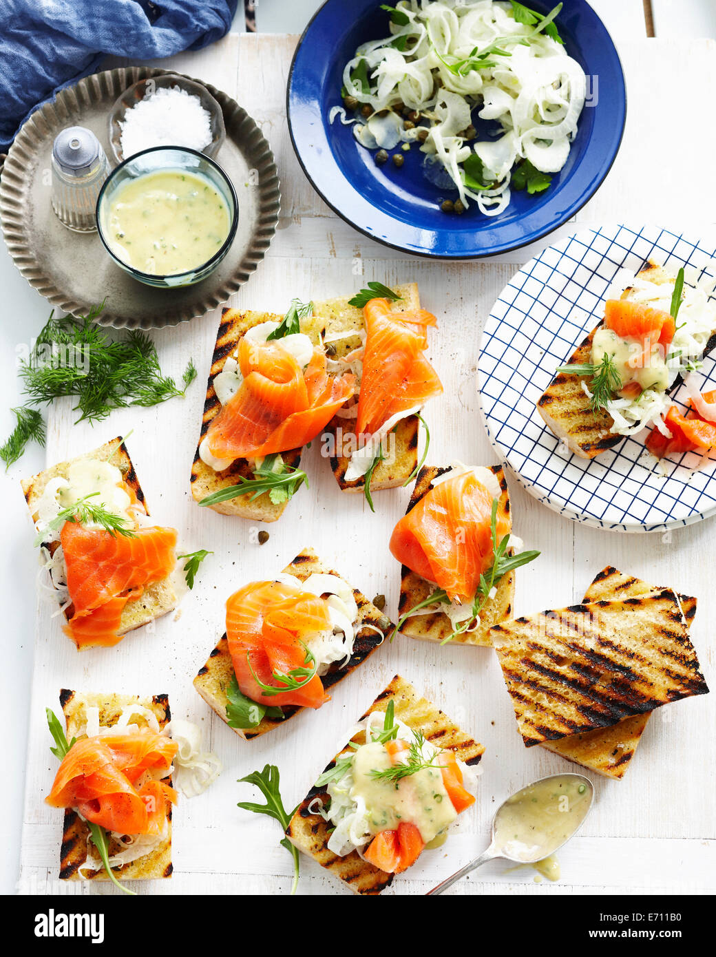 Salmone affumicato bruschetta Foto Stock