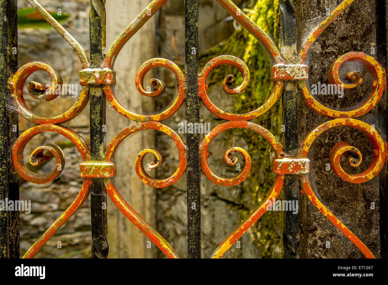 Vintage ferro battuto recinzione closeup dettagli Foto Stock