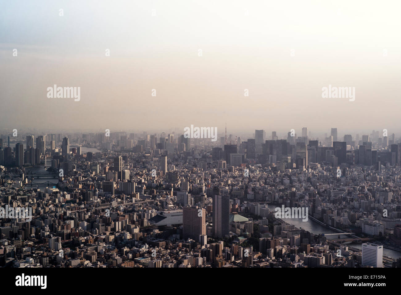 Giappone, Tokyo, vista in direzione di Asakusa e fiume Sumida Foto Stock