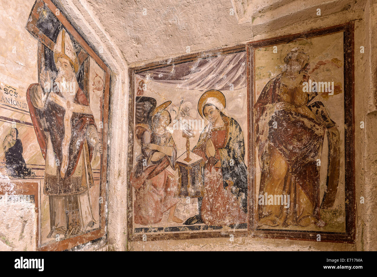 Italia Basilicata Matera la chiesa rupestre di San Pietro Barisano , XVI° secolo affreschi Foto Stock