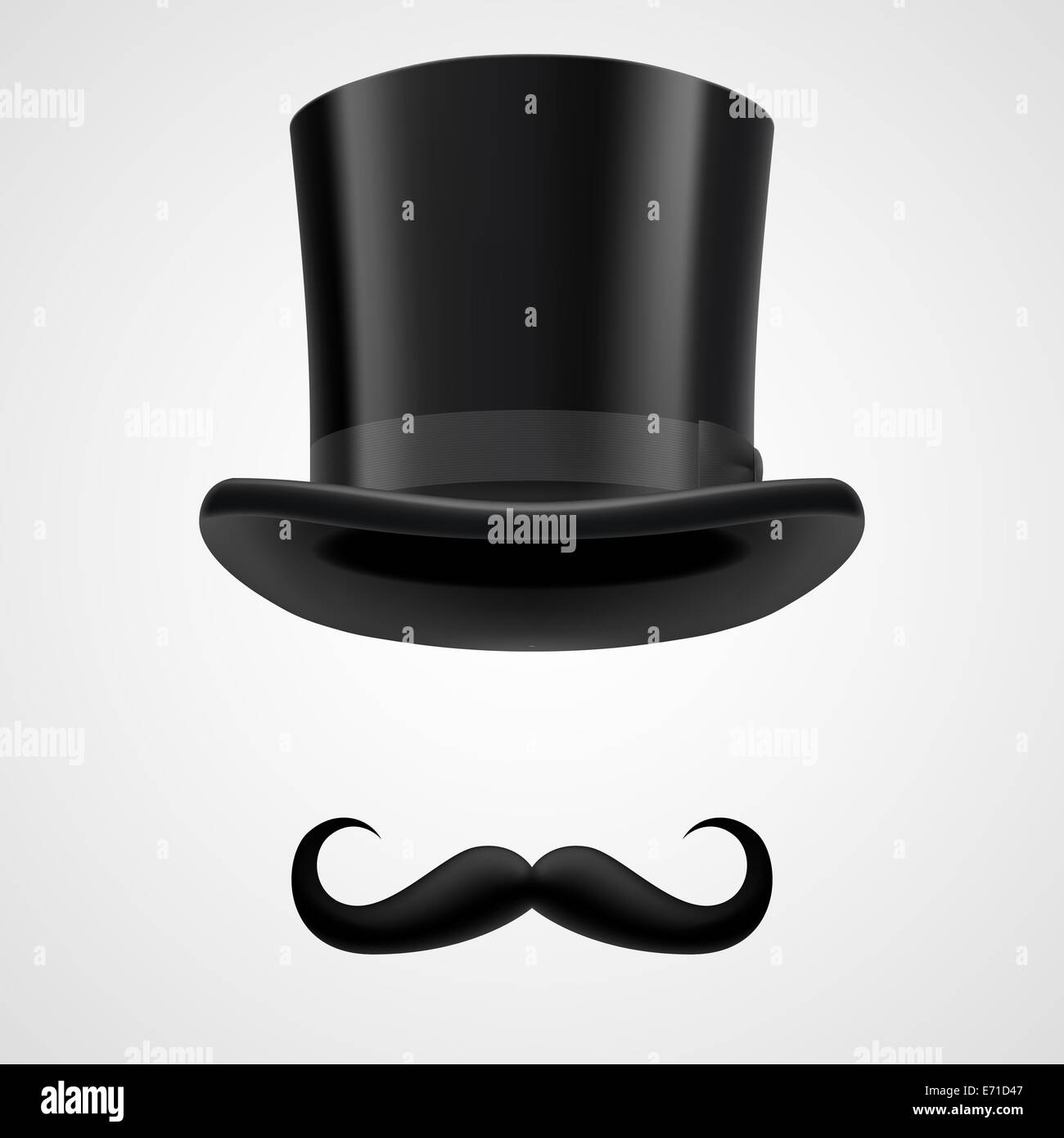 Curly retrò baffi e tubo da stufa top hat elementi. divertente gentleman vittoriano su grigio bacground Foto Stock