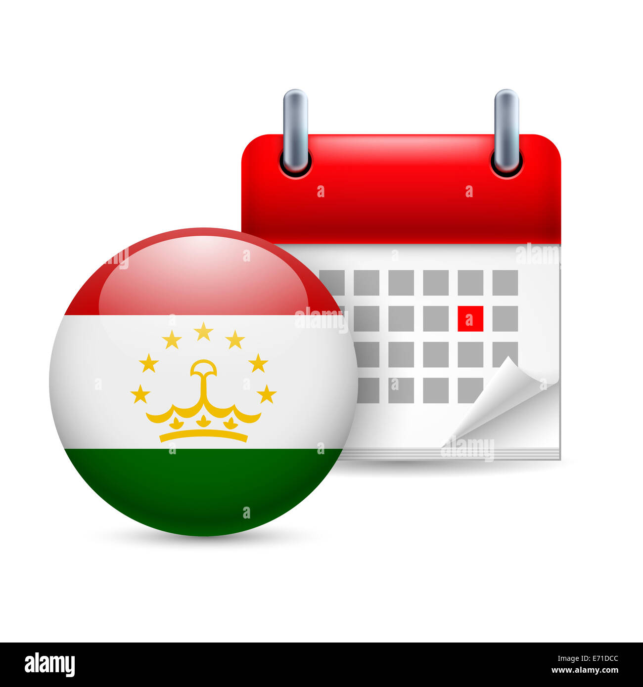 Calendario e round Tajik icona bandiera. Festa nazionale in Tagikistan Foto Stock