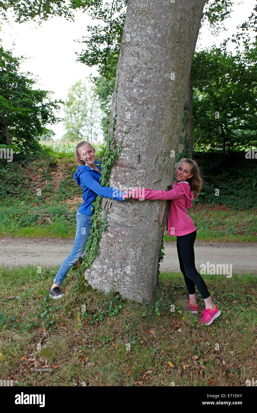 Tree abbracciando i bambini Foto Stock