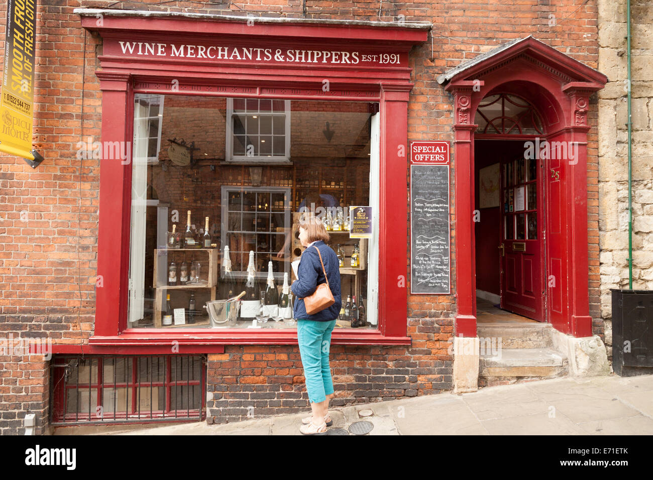 A commercianti di vino shop, ripida collina, Lincoln REGNO UNITO Foto Stock