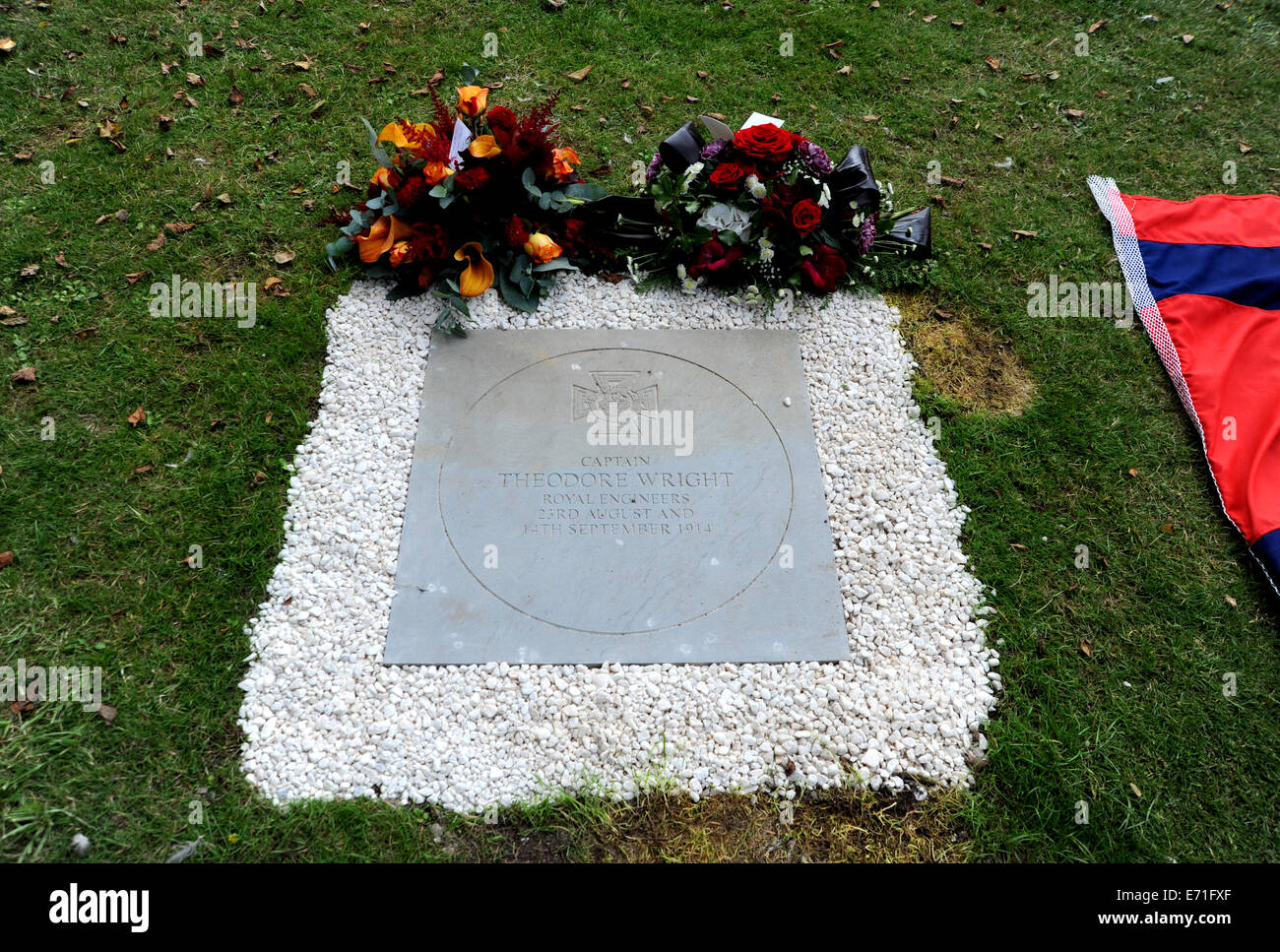 Pietra commemorativa al Royal Engineer Theodore Wright che hanno ricevuto una Victoria Cross nella Prima Guerra Mondiale egli visse in Brighton Foto Stock