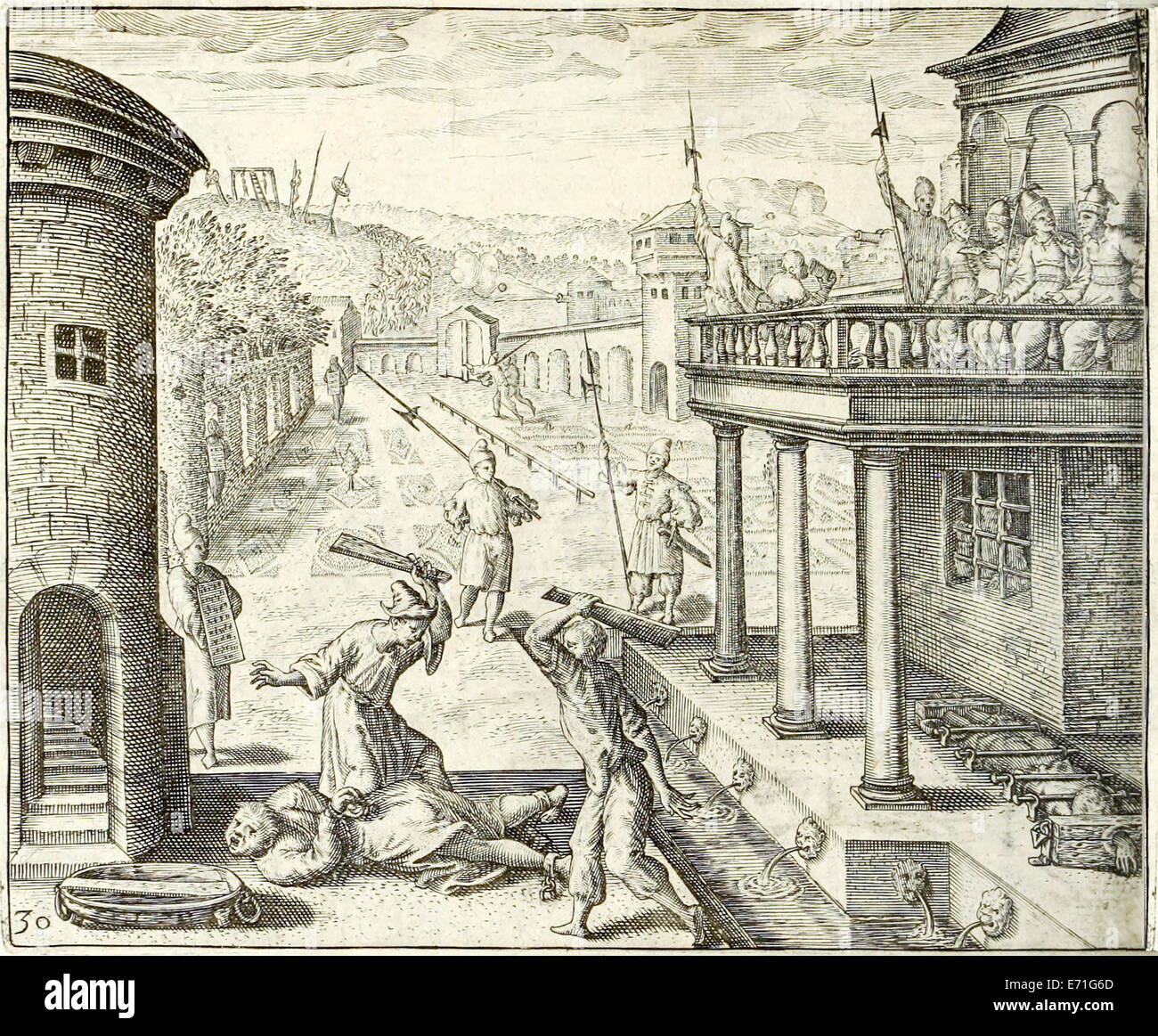 La punizione in Cina. Illustrazione da 'Indiae Orientalis' 1599 da Theodor de Bry. Vedere la descrizione per ulteriori informazioni. Foto Stock