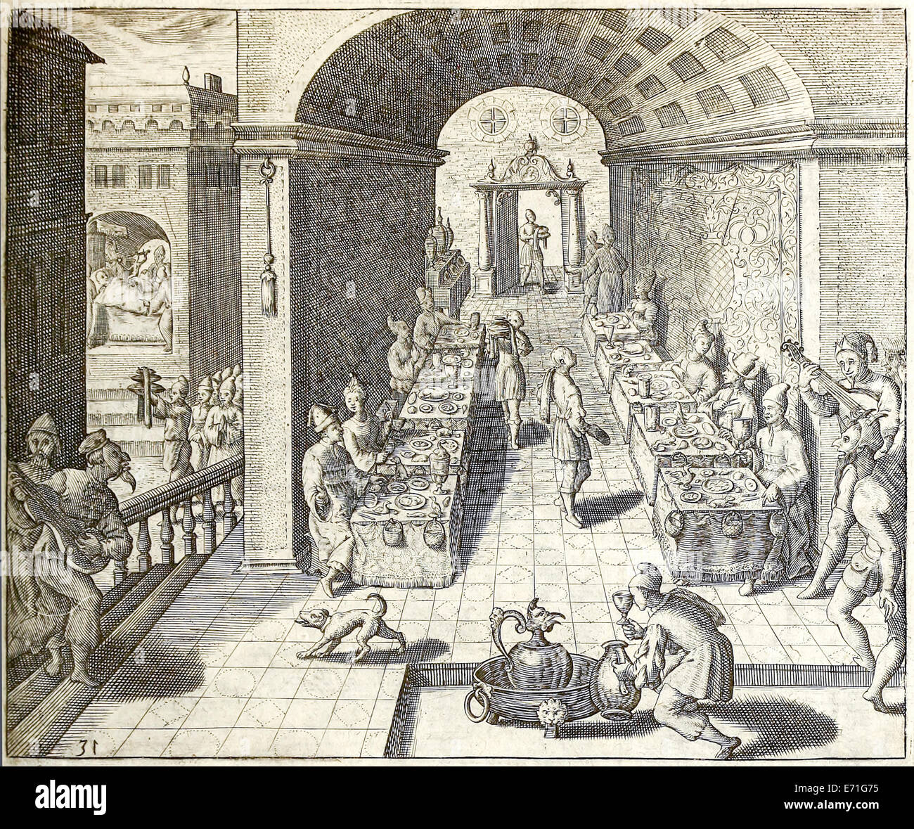 Festa in Cina, illustrazione da 'Indiae Orientalis' 1599 da Theodor de Bry. Vedere la descrizione per ulteriori informazioni. Foto Stock