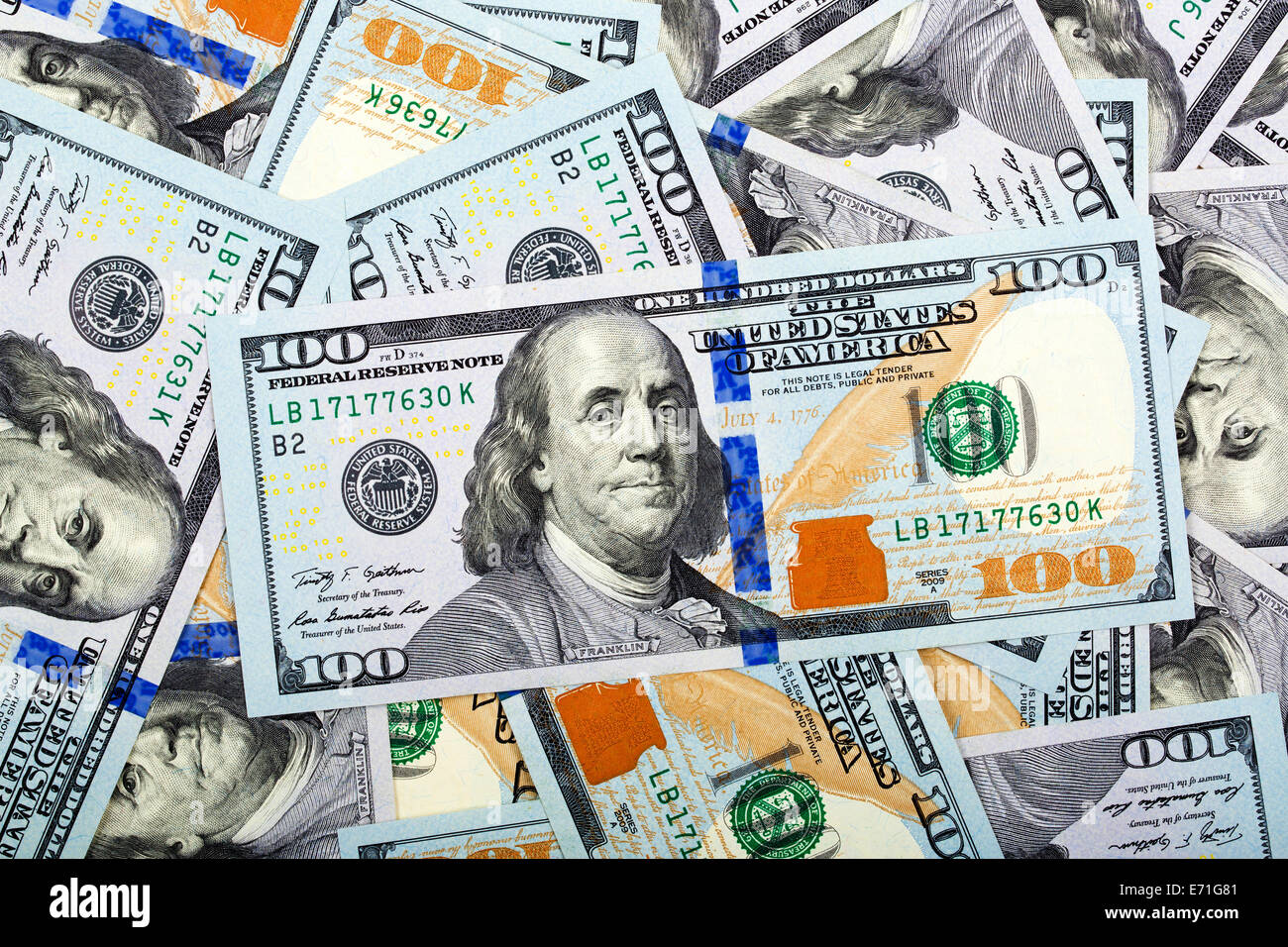Il denaro americano e uno sfondo Foto Stock