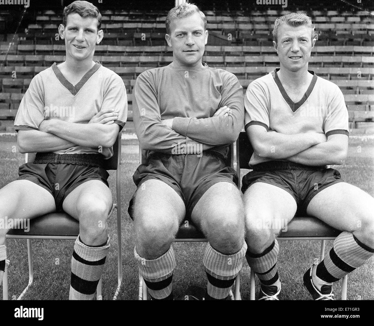 Dave Woodfield, Malcolm Finlayson e George Showell Wolverhampton Wanderers calciatore il 3 Agosto 1962 Foto Stock