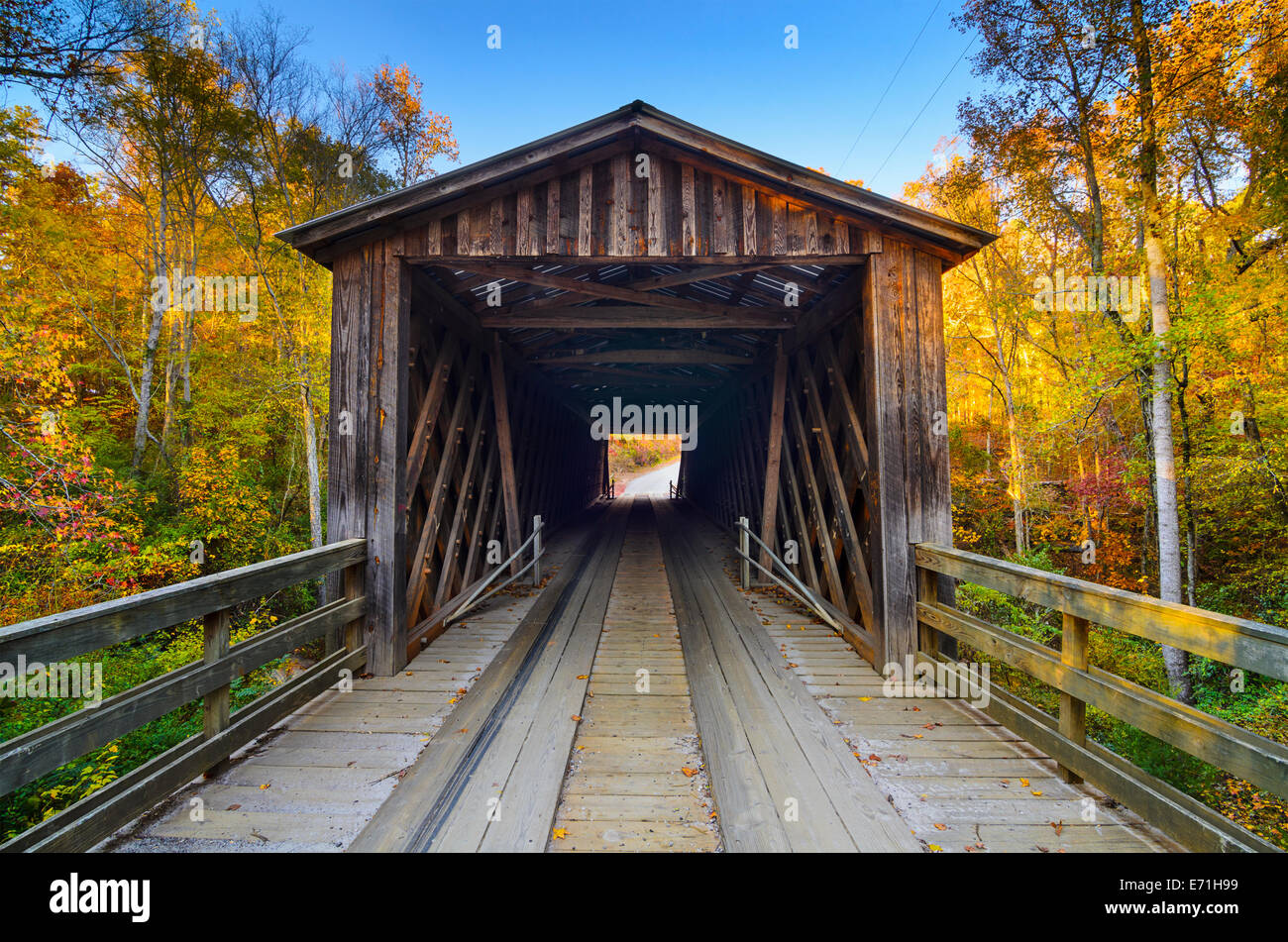Il sambuco il ponte coperto nella stagione autunnale in Oconee, Georgia, Stati Uniti d'America. Foto Stock
