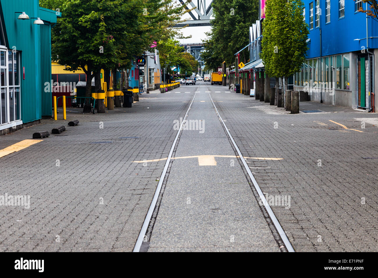 La mattina presto su Granville Island prima di iniziare una giornata di lavoro, Vancouver, Canada Foto Stock