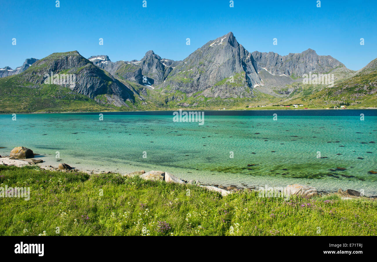 Bellissima spiaggia nelle Isole Lofoten in Norvegia Foto Stock