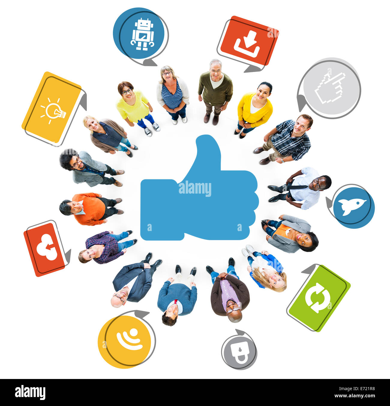 Vista aerea della popolazione multietnica e Social Media Concept Foto Stock