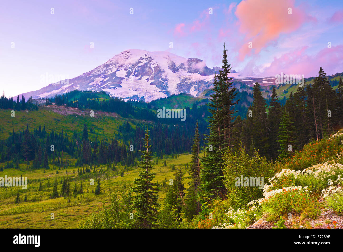 Tramonto a Mount Rainier Foto Stock