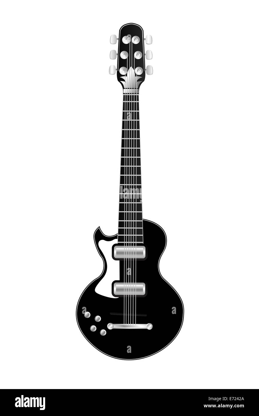 Chitarra elettrica in bianco e in nero su sfondo bianco Foto stock - Alamy