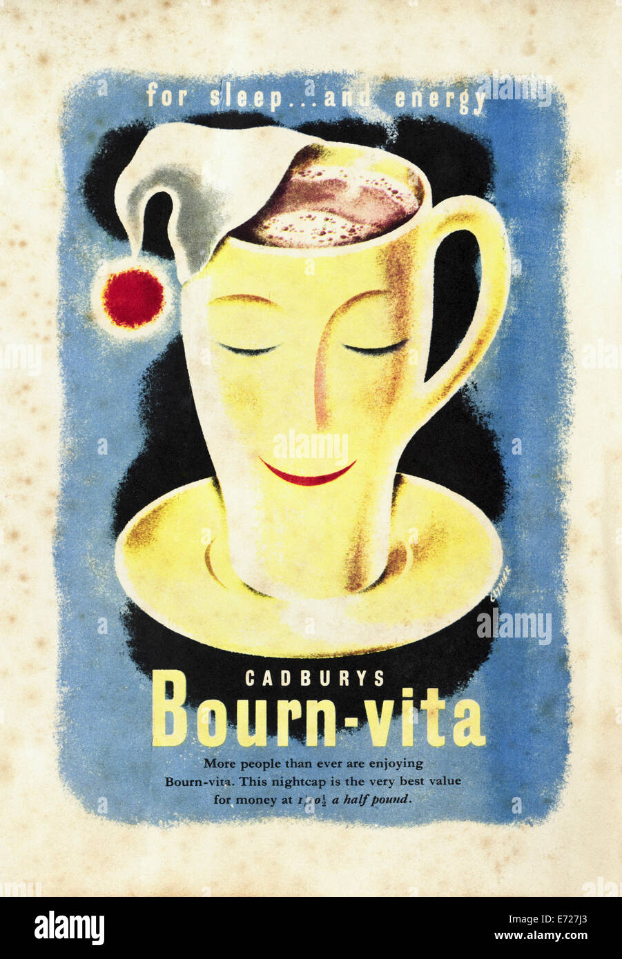 1940 pubblicità per CADBURY'S BOURNVITA il cioccolato al malto drink nella rivista inglese datato novembre 1949 Foto Stock