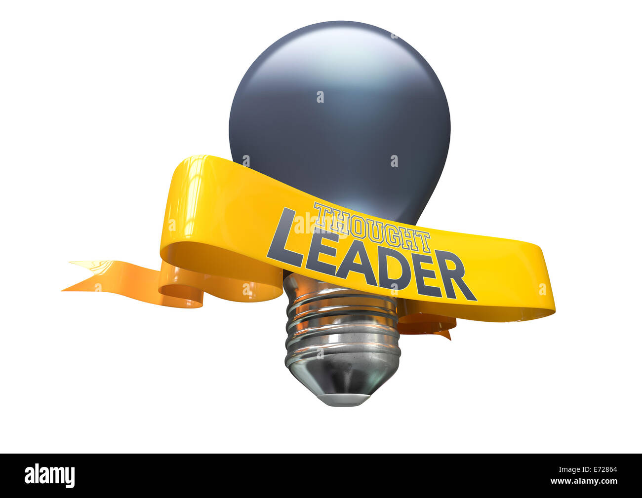 Un regolare la luce blu lampadina con shiny banner giallo e la frase leadership di pensiero scritto su di esso su un isolato backgrou bianco Foto Stock