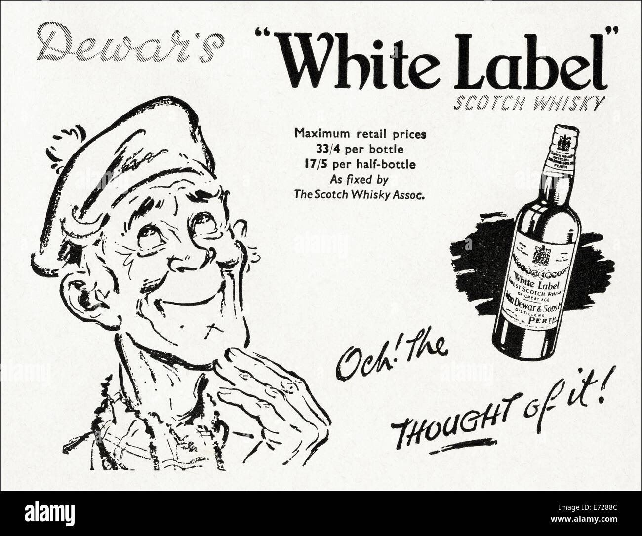 1940 pubblicità per DEWAR'S WHITE LABEL SCOTCH WHISKY nella rivista inglese datato novembre 1949 Foto Stock