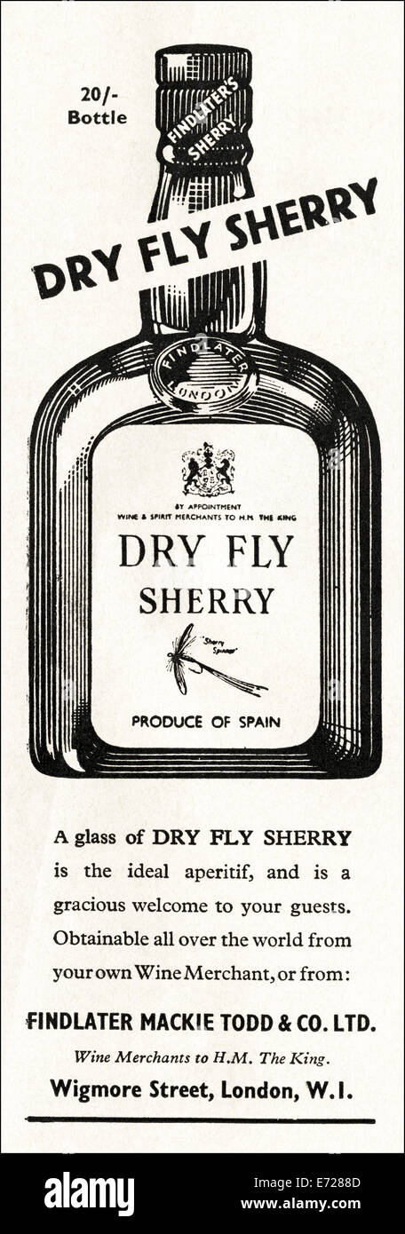 1940 pubblicità per Dry Fly Sherry in rivista inglese datato novembre 1949 Foto Stock