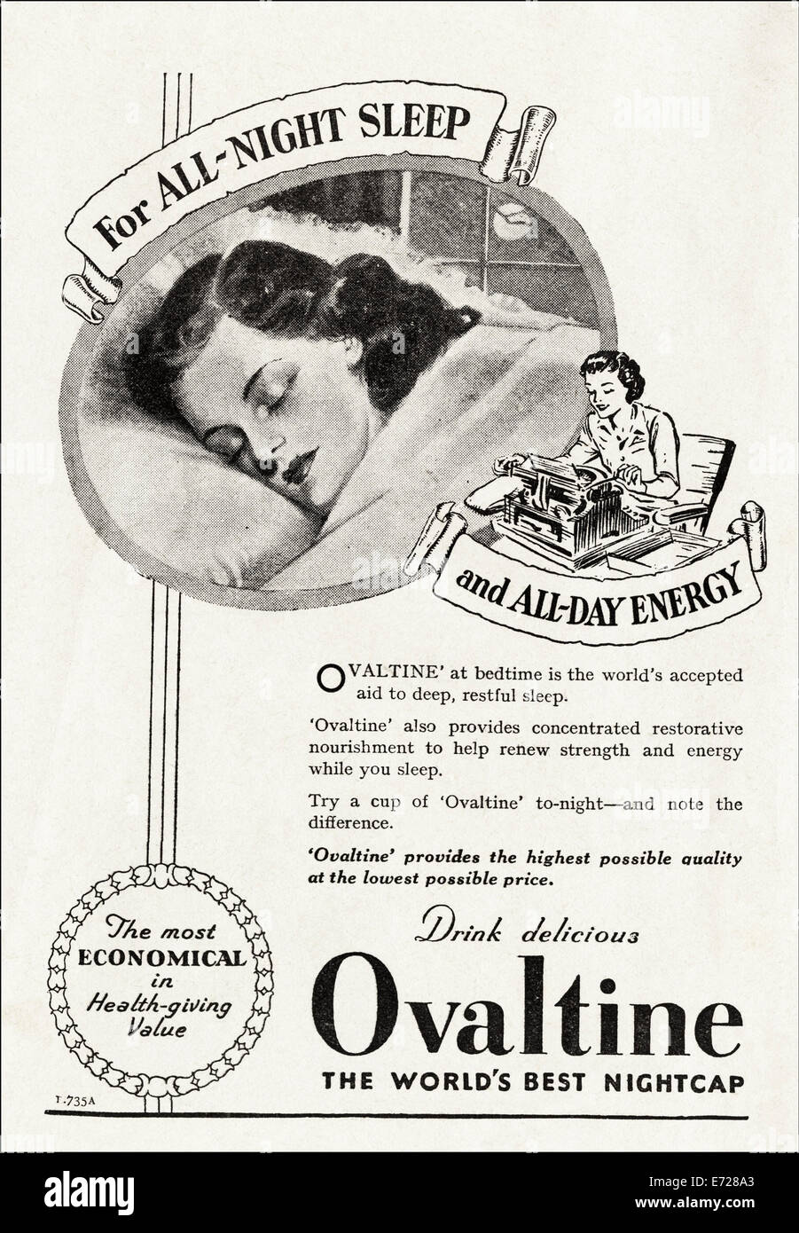 1940 pubblicità per OVALTINE nella rivista inglese datato novembre 1949 Foto Stock