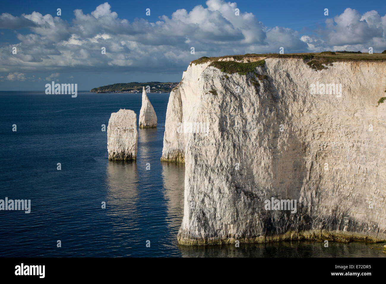 Alba presso le bianche scogliere e rocce di Harry a Studland, Isle of Purbeck, Jurassic Coast, Dorset, Inghilterra Foto Stock