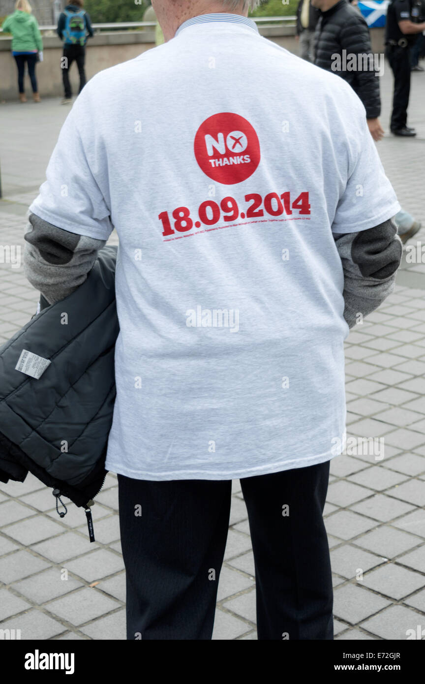 Referendum scozzese nessun diruttori indossando un No Grazie T Shirt Foto Stock