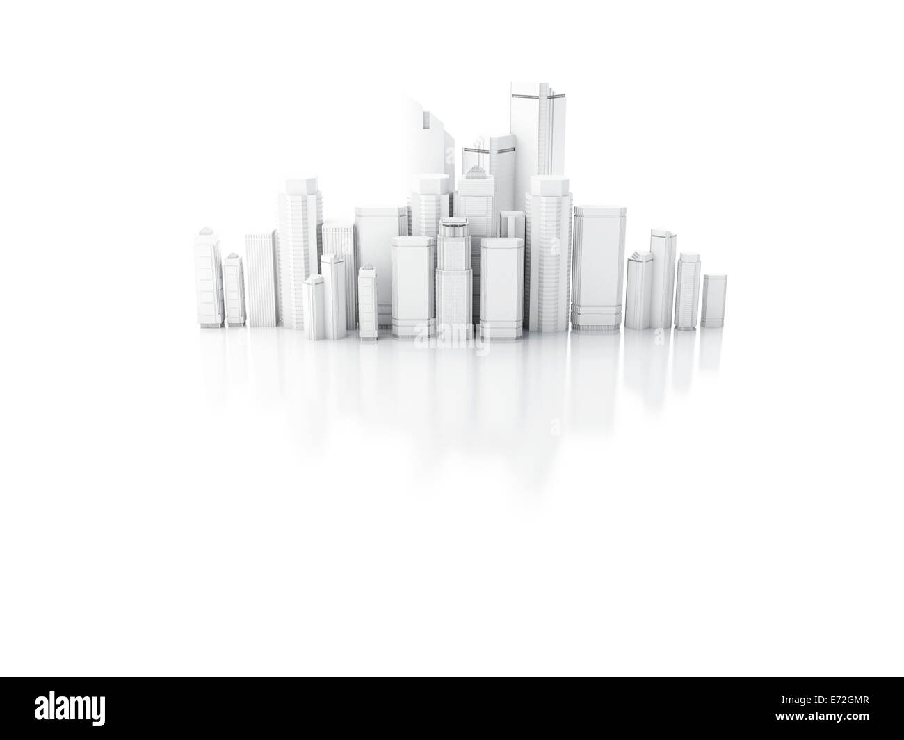 Immagine del 3d città bianca isolata su sfondo a specchio Foto Stock