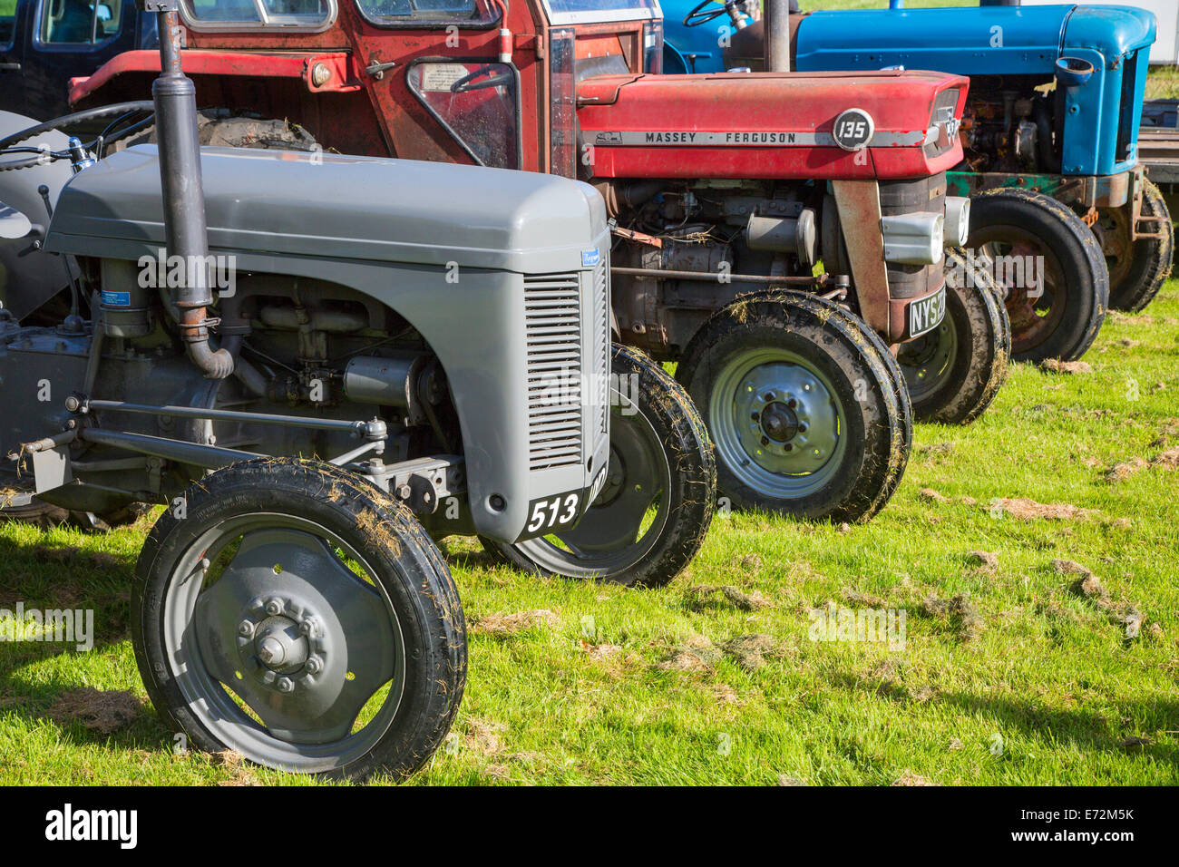 Visualizzazione di vecchio e di trattori d'epoca in un paese e la fiera agricola di Glasgow, Scotland, Regno Unito Foto Stock