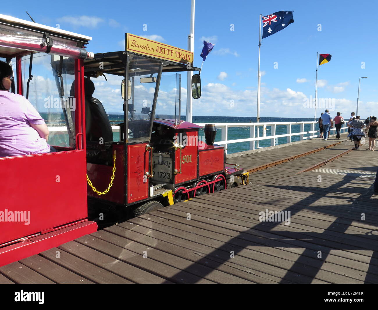 Carrozze ferroviarie su Busselton Jetty in Australia Occidentale Foto Stock