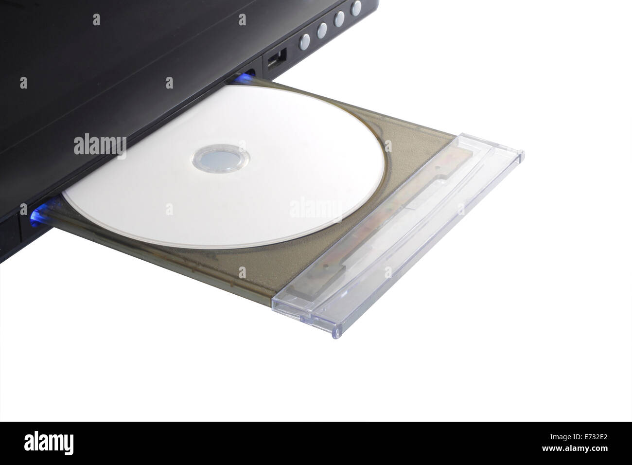 Lettore DVD con disco aprire il vassoio isolati su sfondo bianco Foto Stock