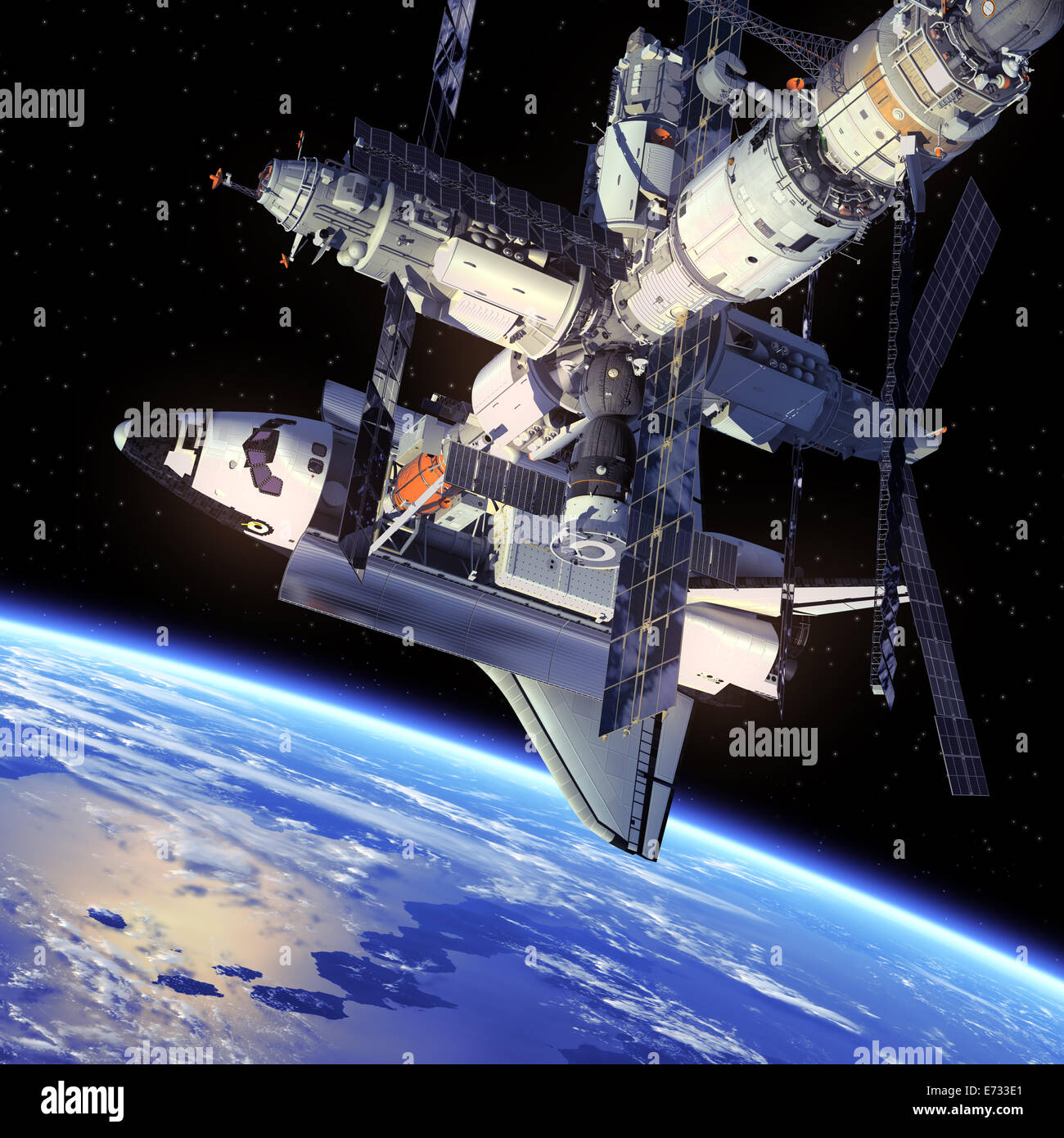 Lo Space Shuttle e la stazione spaziale Foto Stock