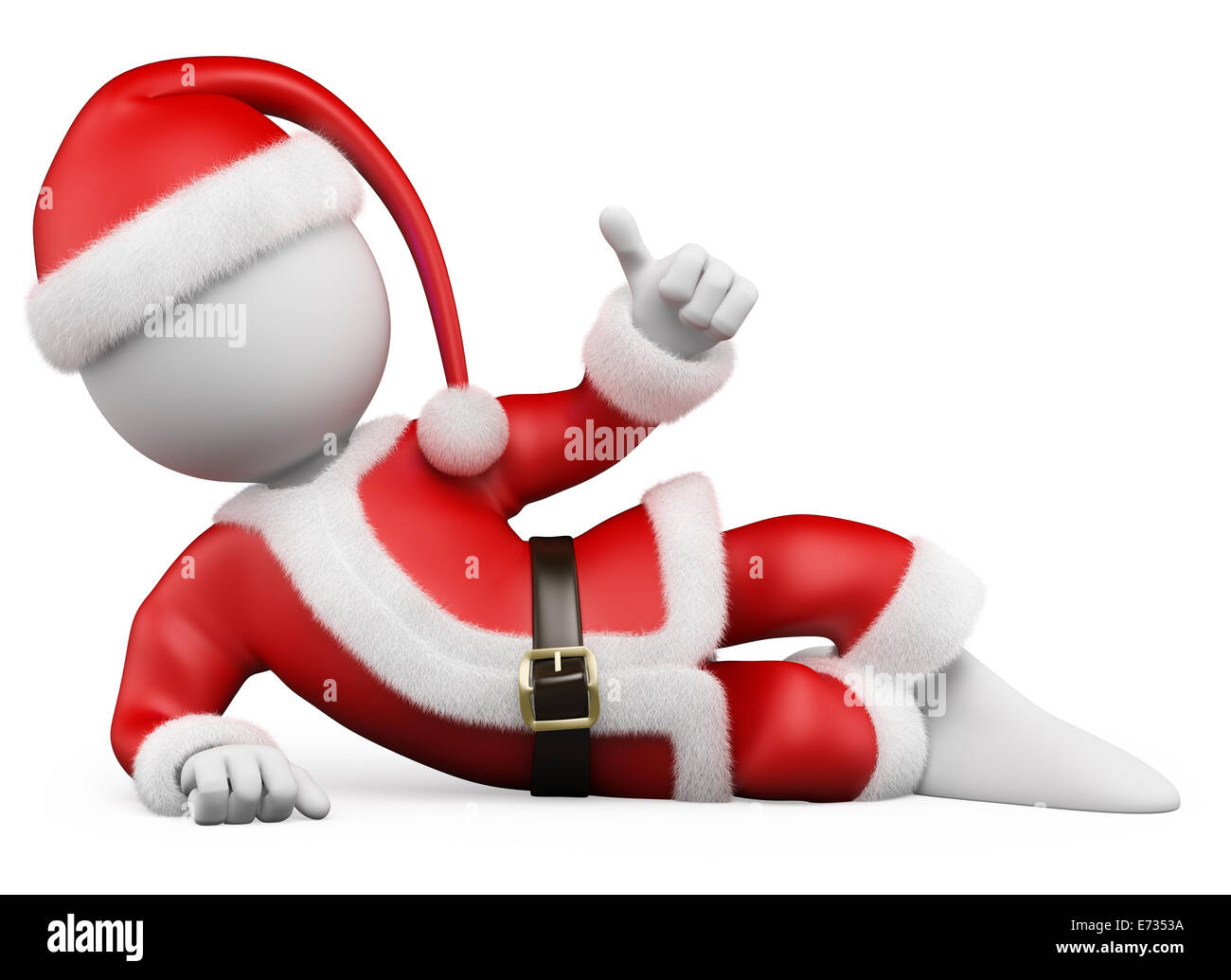 3d bianco Natale persona con una Santa Claus costume sdraiato con il pollice verso l'alto. Immagine 3d. Isolato sullo sfondo bianco. Foto Stock