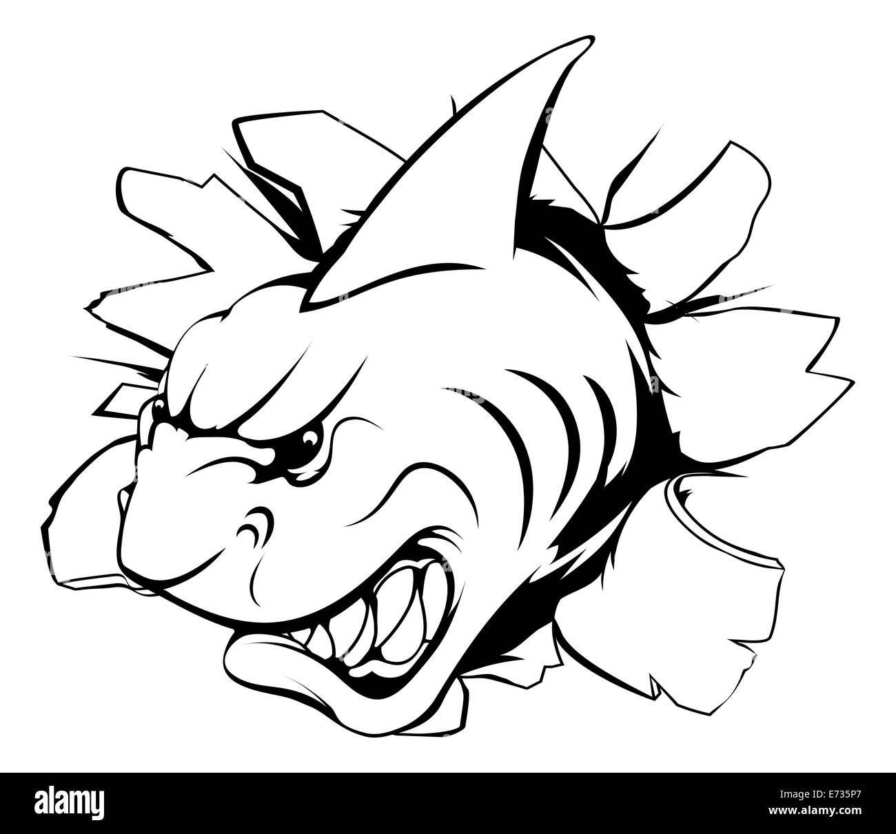 Una media cercando di squalo mascotte animale rottura attraverso una parete Foto Stock