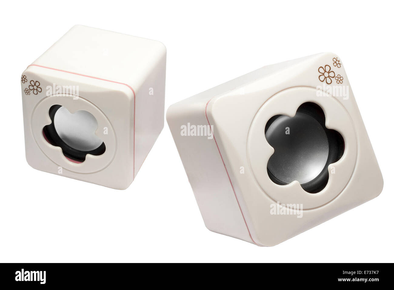 Mini casse audio isolato su bianco Foto Stock