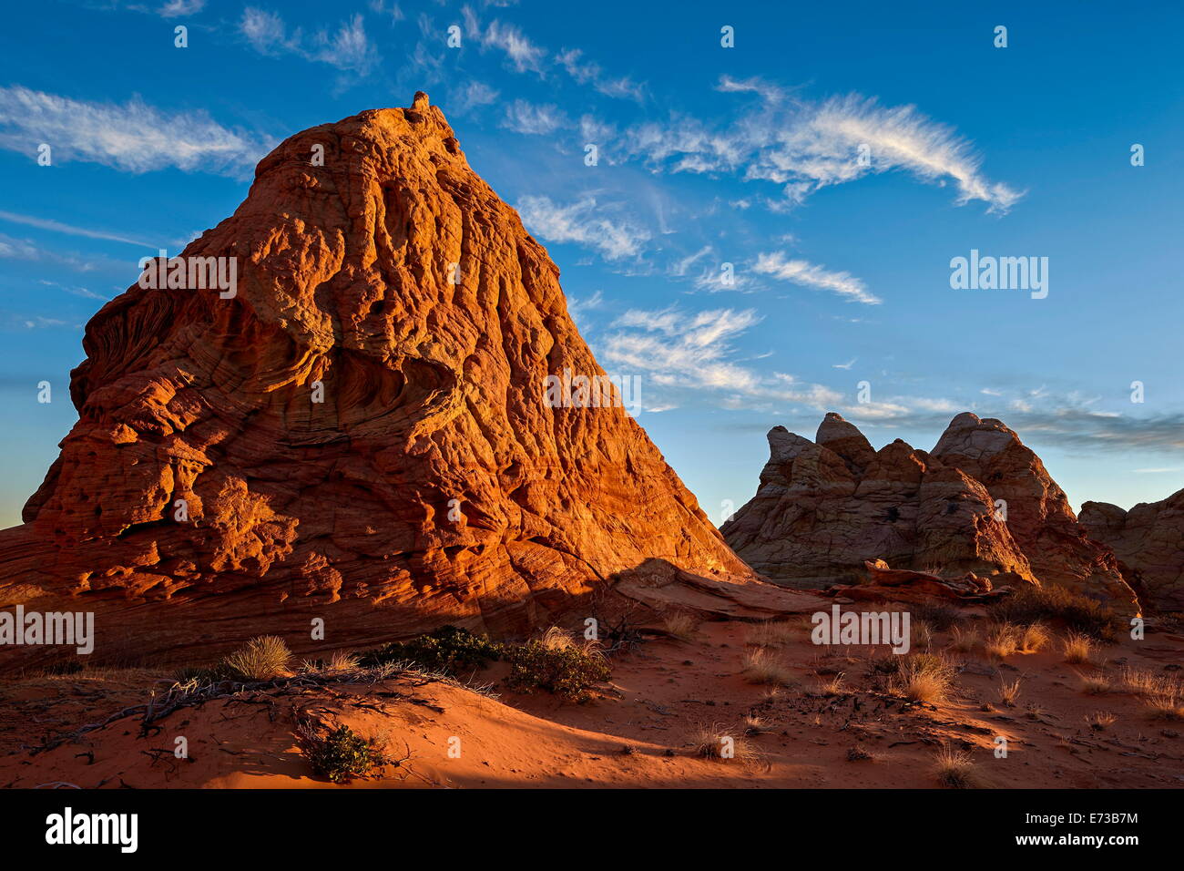 Butte alla prima luce, Coyote Buttes deserto Vermiglio scogliere monumento nazionale, Arizona, Stati Uniti d'America Foto Stock